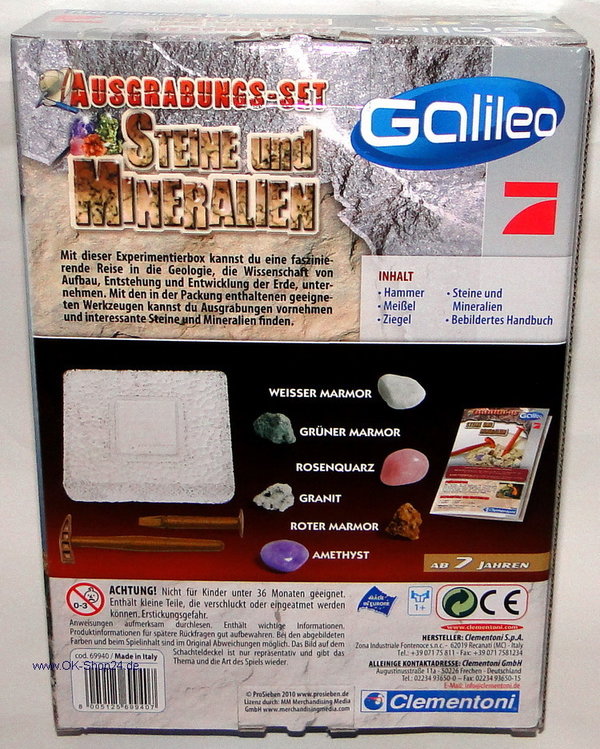 Clementoni Galileo 69940 Ausgrabungs Set Steine und Mineralien
