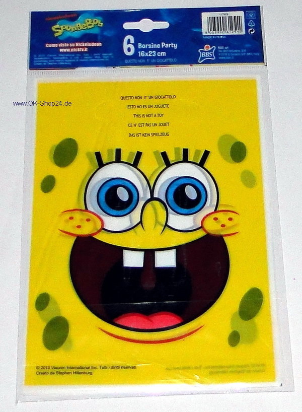 6 Stk. Spongebob Partytaschen Tüten Mitgebsel Gelb