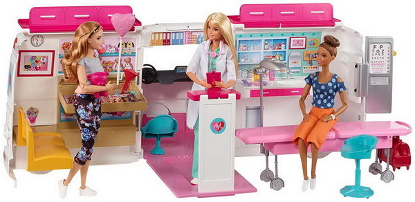 Barbie 2 in 1 Krankenwagen Spielset mit Licht & Sound